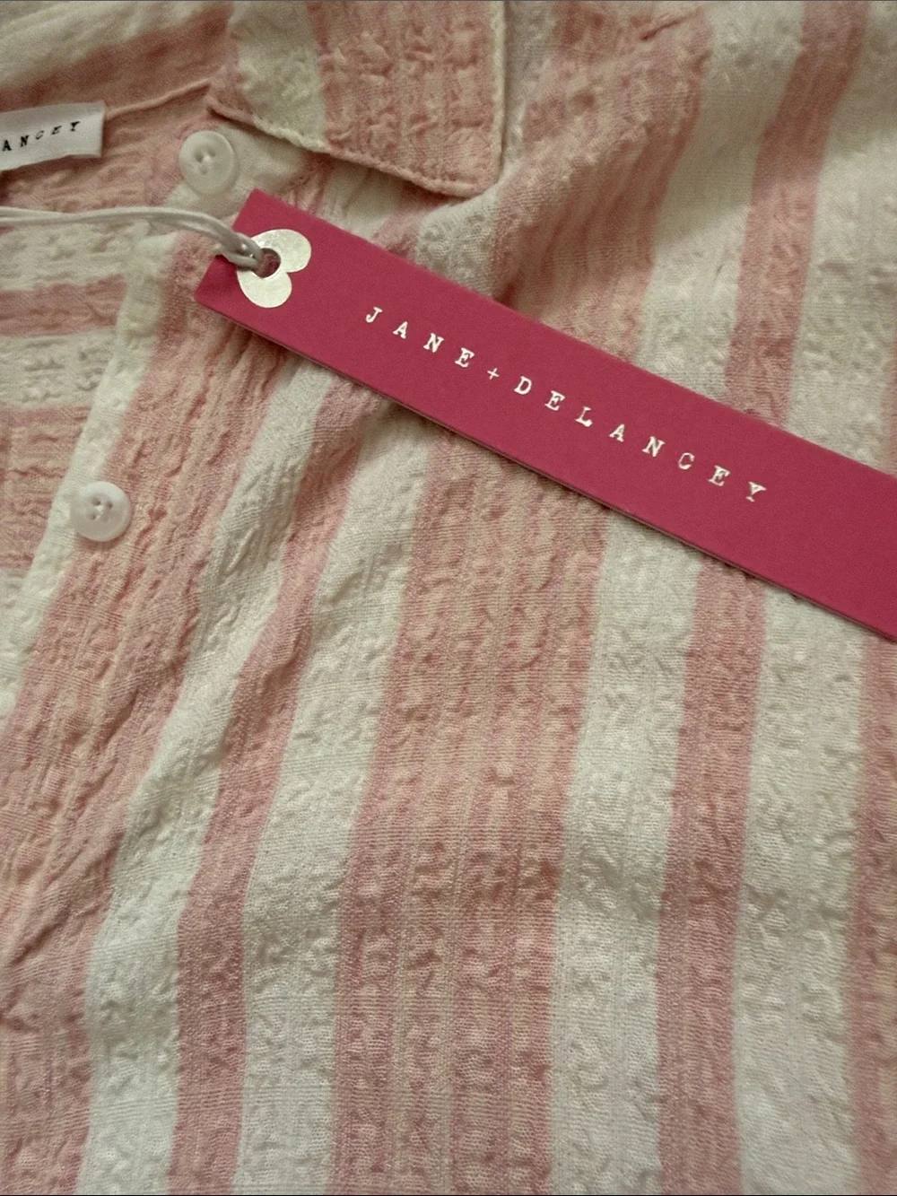 Jane and Delancey Pink and White Striped Short-Sleeve Button-Up Blouse